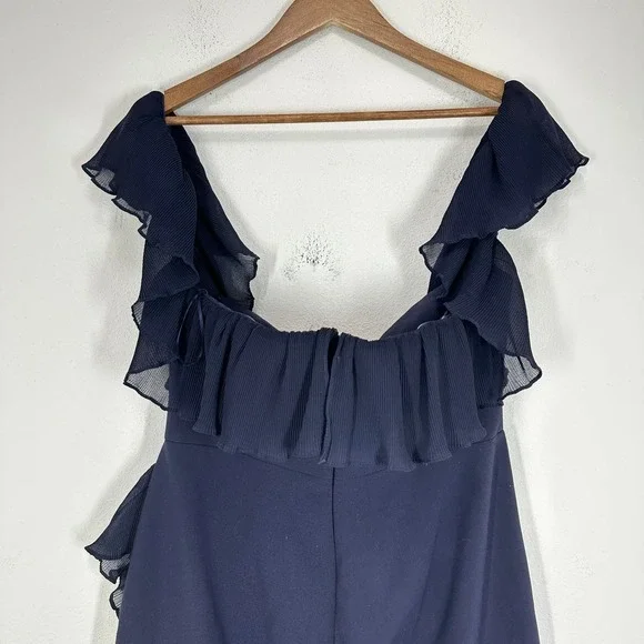 Likely Navy Blue Ruffle Off Shoulder‎ Midi Dress Formal Evening Gown Size 12 - Picture 11 of 16